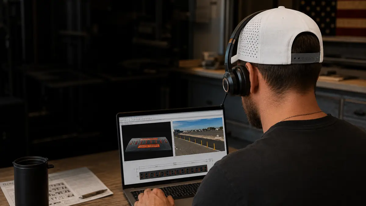 Coyote Traffic support specialist reviewing a custom traffic spike drawing at his laptop