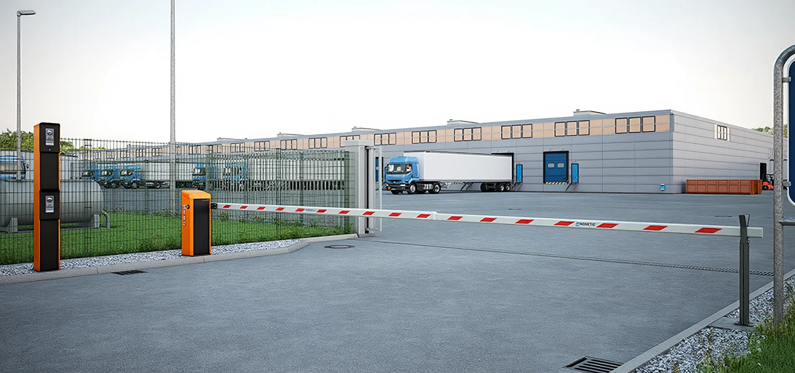 Magnetic Access XXL barrier gate across a wide truck-yard entrance