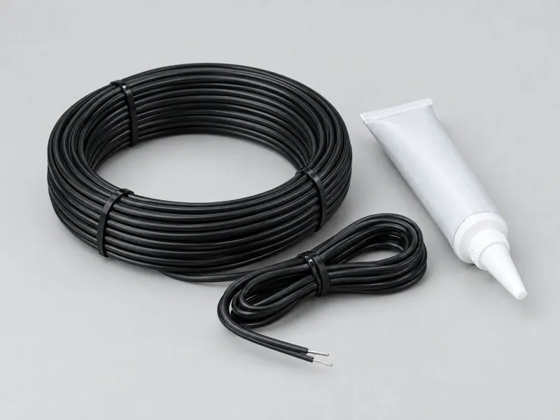 Coil of saw-cut vehicle loop wire with sealant