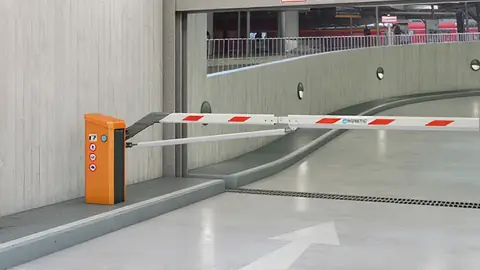 Magnetic Parking Pro barrier gate with folding arm at a parking garage entrance