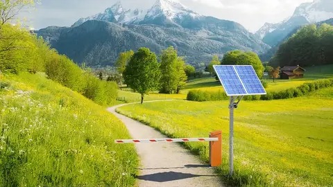 Solar-powered Magnetic barrier gate on a rural access road