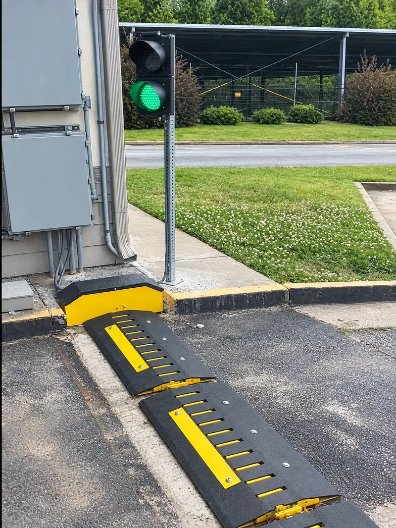 Motorized spike system with the green signal lit and teeth lowered flat