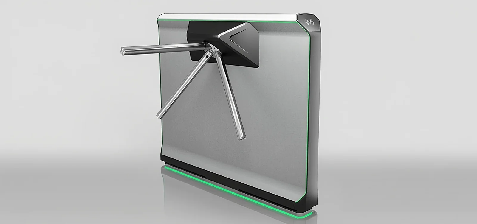 Magnetic mTripod tripod turnstile with brushed housing and green light strip